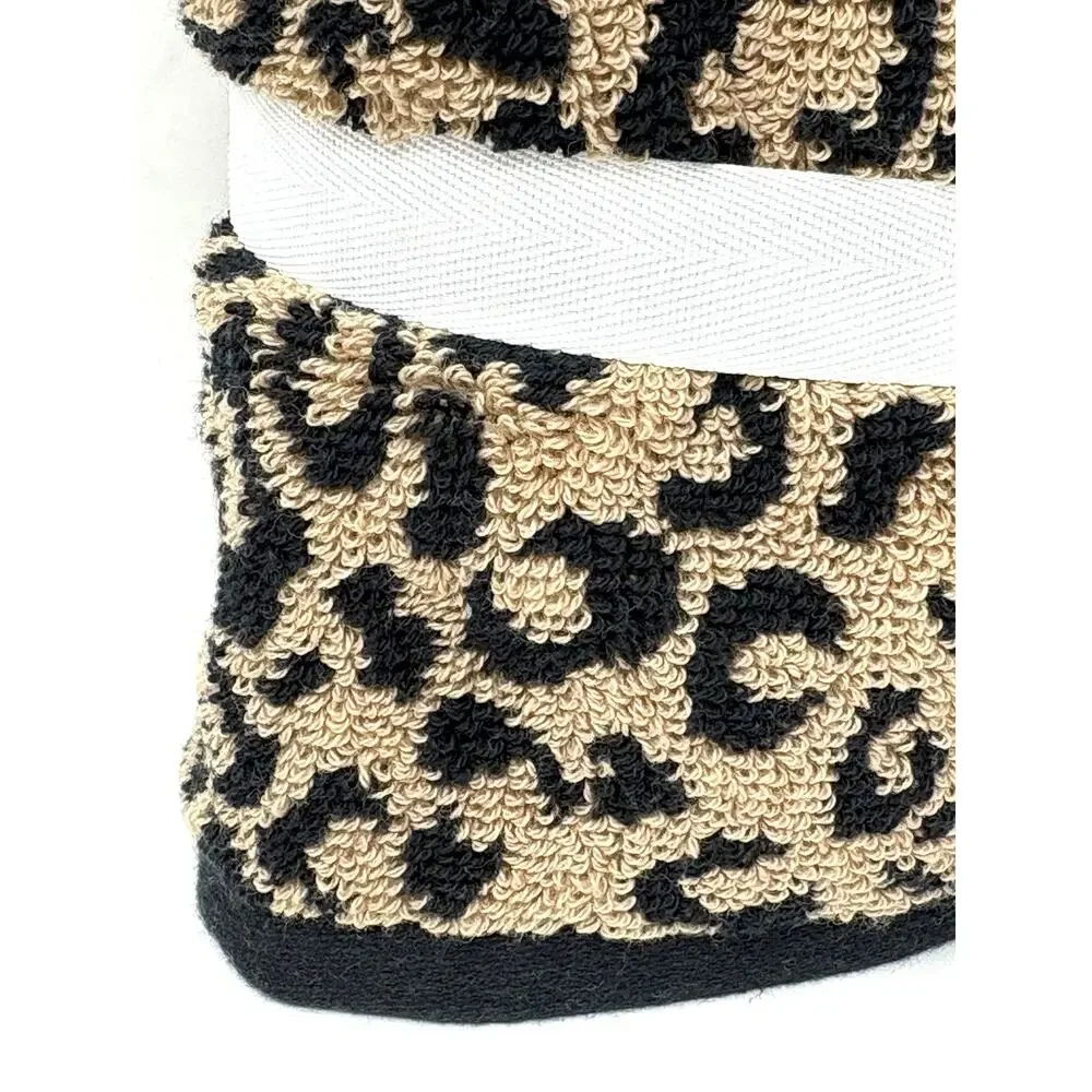 Rachel Zoe Animal Leopard Print Hand Towels Black Brown NWT Set 2 Pcs